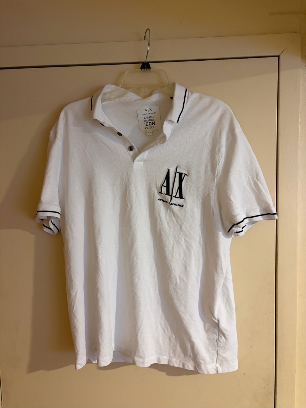 Armani Exchange White Polo with Black Logo and Trim
